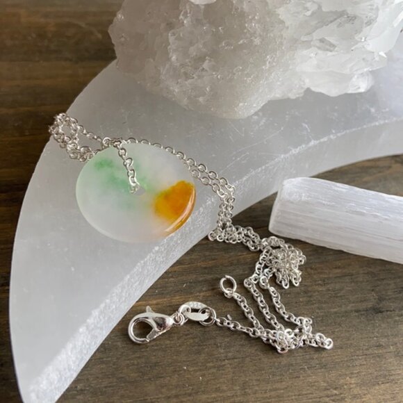 Jewelry - Rainbow Jade donut 925 sterling necklace